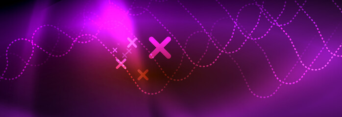 Neon glowing techno lines, hi-tech futuristic abstract background template with square shapes