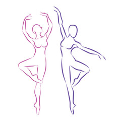 Obraz na płótnie Canvas Ballerina. Ballerina vector illustrations set. Female ballet dancer outline figures isolated on white background.