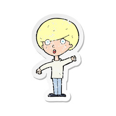 retro distressed sticker of a cartoon shocked boy