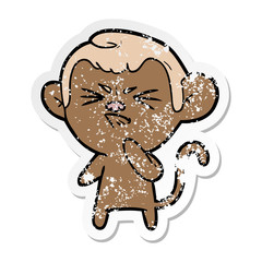 distressed sticker of a cartoon angry monkey