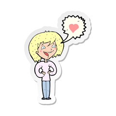 sticker of a cartoon woman in love