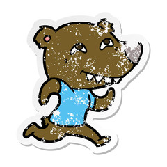 distressed sticker of a cartoon bear running