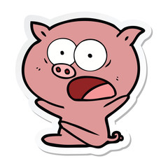 sticker of a shocked cartoon pig sitting down