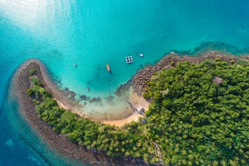 Keuken foto achterwand Seven Mile Beach, Grand Cayman Geweldig eiland met zandstrand groene boom bos luchtfoto