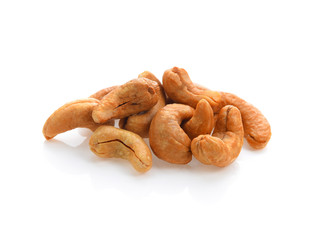 Cashew nuts salt on white background