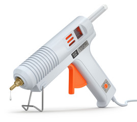 Electric hot glue gun with a glue sticks on white background - 3D illustration