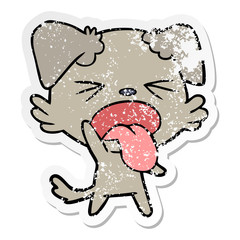 distressed sticker of a cartoon disgusted dog