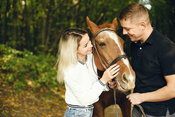 Fototapeta premium couple with horses
