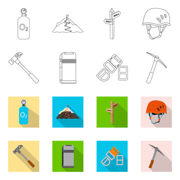 Vector illustration of mountaineering and peak icon. Set of mountaineering and camp stock symbol for web.