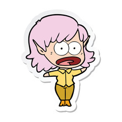 sticker of a cartoon shocked elf girl