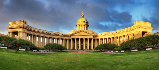 Panorama of Cathedral of Our Lady of Kazan, Russian Orthodox Church in Saint Petersburg