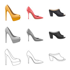 Vector design of footwear and woman icon. Set of footwear and foot vector icon for stock.