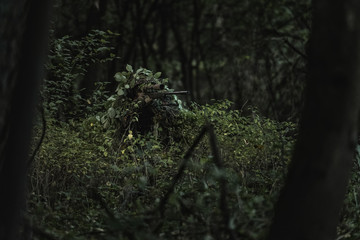 Camouflaged sniper