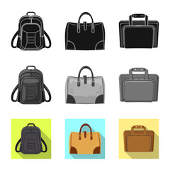 Vector illustration of suitcase and baggage symbol. Collection of suitcase and journey stock vector illustration.