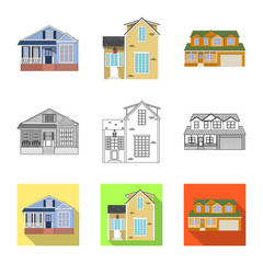 Isolated object of building and front symbol. Collection of building and roof stock symbol for web.