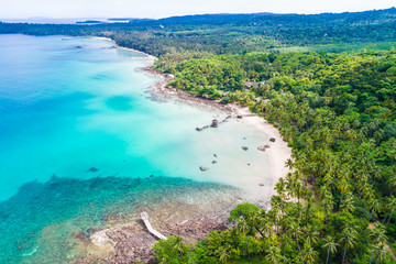 Fototapeta na wymiar Aerial view sea beach turquoise water with coconut green tree