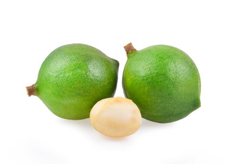 Macadamia nuts on white background