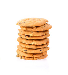 Chocolate chip cookies Cashews on white background