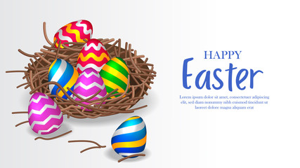 Colorful 3D group egg decoration for easter party celebration on the nest
