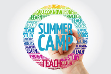 Summer Camp word cloud collage with marker, education concept background