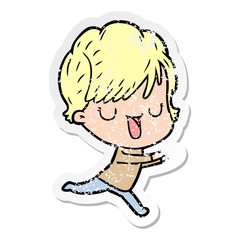 distressed sticker of a cartoon woman talking
