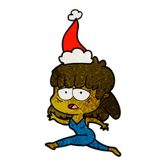 textured cartoon of a tired woman wearing santa hat