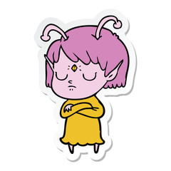 sticker of a cartoon alien girl