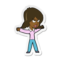 sticker of a cartoon woman gesturing