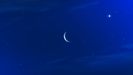 Obraz na płótnie Canvas The sky in the night of stars. New Moon. Ramadan background. Prayer time. Dramatic nature of a background. Arab night