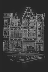 Vector sketch of traditional old belgian urban architecture
