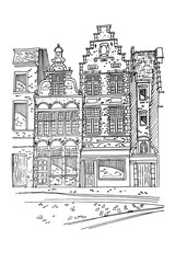 Vector sketch of traditional old belgian urban architecture