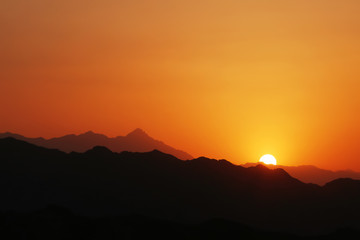 Beautiful sunset in the mountains of Iran. Towers of silence. Yazd