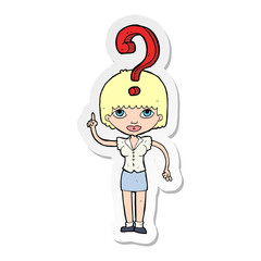 sticker of a cartoon woman asking question