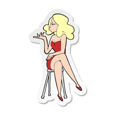 sticker of a cartoon woman sitting on bar stool