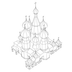 Contour of the church with domes. Isometric view. Vector illustration