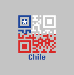 QR code set the color of Chile flag. a horizontal bicolor of white and red with the blue square on the upper corner  and the white star in the center.