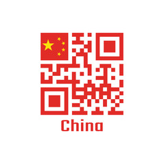 QR code set the color of China flag. a large golden star within an arc of four smaller golden stars, in the canton, on a field of red.