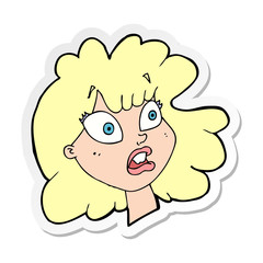 sticker of a cartoon shocked female face
