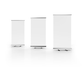 Outdoor Advertising Stand Banner (empty roll-up poster) - mockup template. 3D rendering