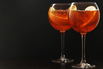 Glasses with aperol spritz cocktail