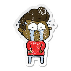 distressed sticker of a cartoon crying man