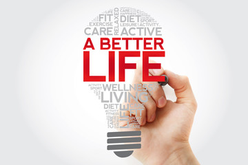 A Better Life bulb word cloud with marker, health concept