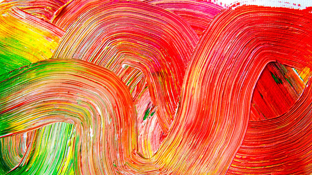 Abstract colorful background. Oil painting on canvas. Color texture. Fragment of artwork. Spots of paint. Brushstrokes of paint. Modern art. Contemporary art. Colorful  Paint swirls, rainbow, spectrum