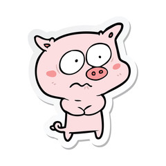 sticker of a cartoon nervous pig