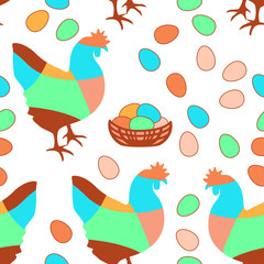 Happy Easter Seamless Pattern with Simple Eggs and Chicken