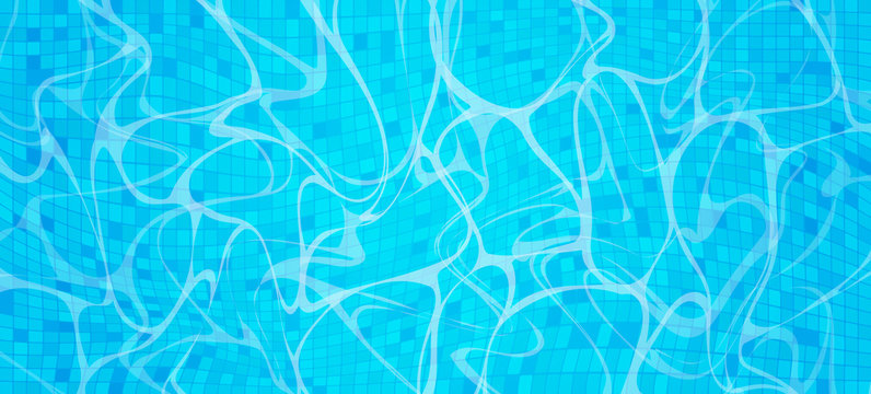 Blue Summer Water Waves with Reflections in Swimming Pool