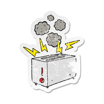 recommend clip art: retro distressed sticker of a cartoon faulty toaster