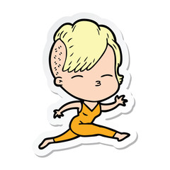 sticker of a cartoon girl leaping