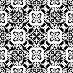 Floral black and white seamless pattern