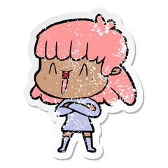 distressed sticker of a cartoon woman